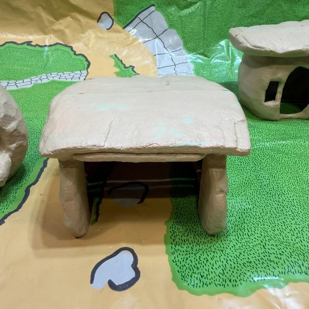 Vintage 1961 Flintstones Marx Playset Map Playmat & 4 Buildings Replacement Lot